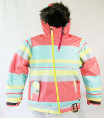 M3 Jan Girls Snowboard Ski Jacket Peach Stripe Print Medium