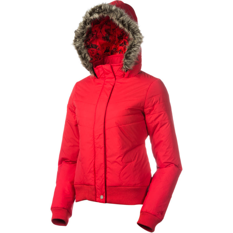 Volcom Bomber Puffy Snowboard Ski Jacket womens Red Fur XS