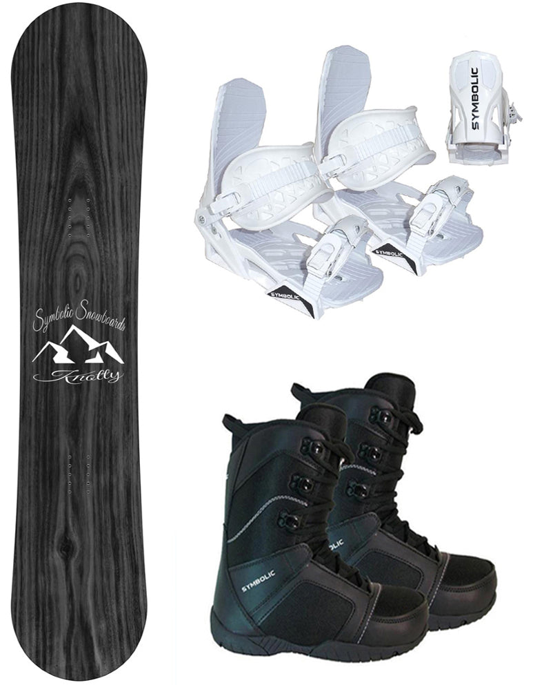 Symbolic Knotty Men's Snowboard And Bindings With Boots 3PC Complete Package Size & Wide