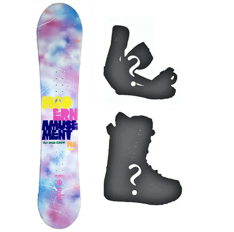 140cm Modern Amusement Maribu, Camber Women Blem Snowboard, Build a Package with Boots and Bindings.