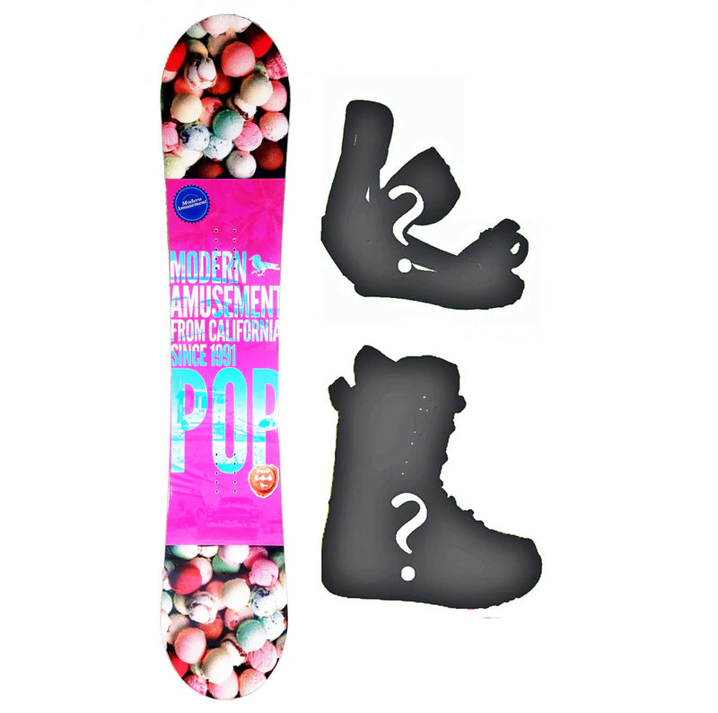 144cm Modern Amusement Pop, Camber Womens Snowboard, Build a Package with Boots and Bindings.