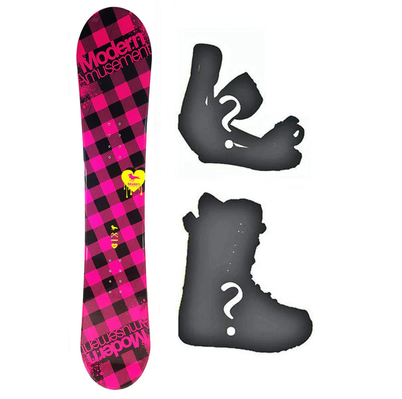 140cm Modern Amusement Santa Monica Pink, Rocker Womens Snowboard, Build a Package with Boots and Bindings.