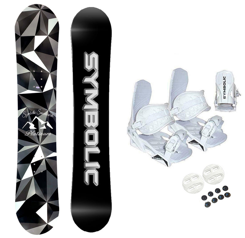 Symbolic Platinum 2025 Snowboard And White Bindings 2PC Complete Package All Size & Wide