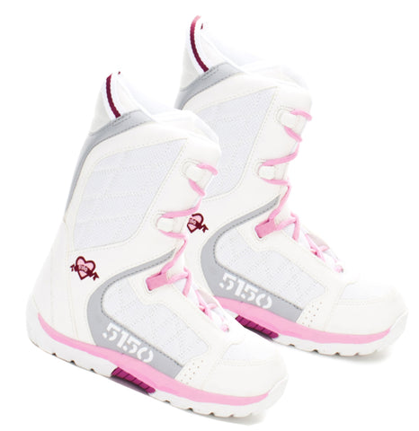 5150 Brigade White Pink Heart Girls Snowboard Blemished Boots Sizes 5