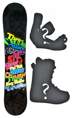 120cm SLQ Champ W-Camber Kids Blem Snowboard Package With Boots And Bindings.
