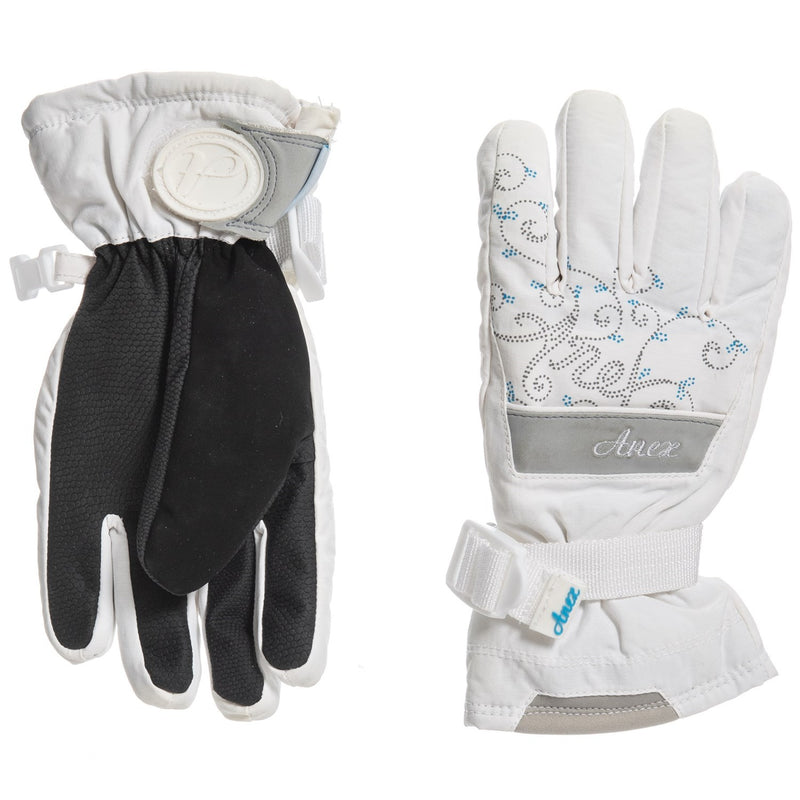 Anex Snowboard Gloves 5,000mm Waterproof White Blue M L XL Little Girls "Run Small"