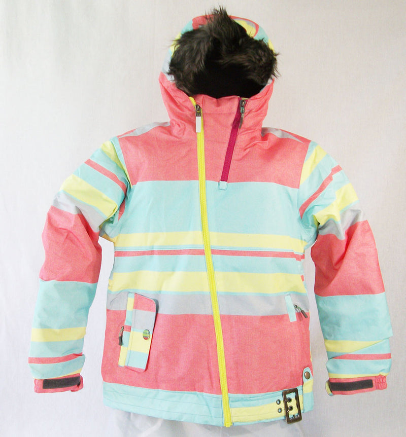 Firefly Jan Girls Snowboard Ski Jacket Peach Stripe Print Medium