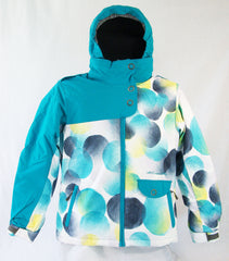 M3 Jenn Girls Snowboard Ski Jacket White Aqua Black Yellow Dots Medium