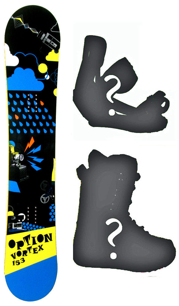 151cm, 153cm Option Vortex W-Rocker Snowboard Package With Boots And Bindings