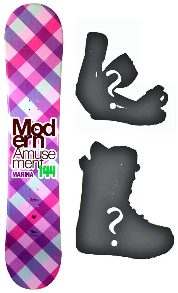 sold out  Modern Amusement Marina Pink Womens Snowboard Package With Boots And Bindings