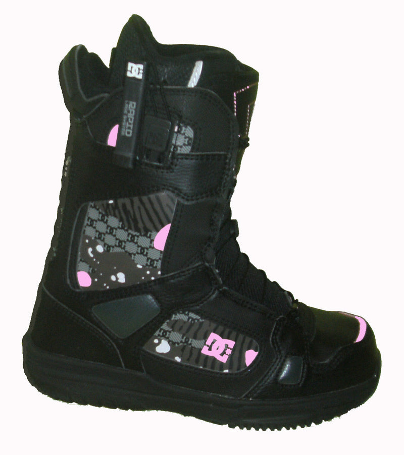 DC Siloh Womens Rapid-Lace Echo-Liner Snowboard Boots Size 6 Black-Pink equals Kids-4.5-5