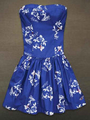 WOMENS HOLLISTER STRAPLESS DRESS BRIGHT BLUE HAWAIIAN SZ SMALL