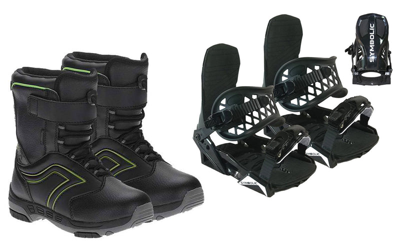 Symbolic Grom Snowboard Boots & Bindings Package Deal 12c,13c,1,2,3,4,5,6 kids youth