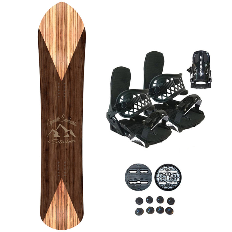 143cm Symbolic Timber Powder Snowboard And Bindings Black 2PC Complete Package