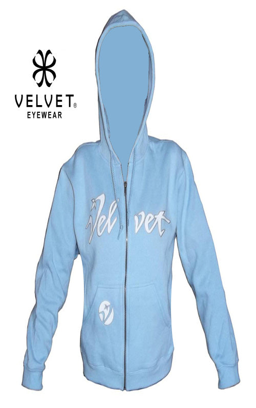 Velvet "Farrah" Zipper Hoodie womens Sweatshirt Jacket Lt. Blue S M L